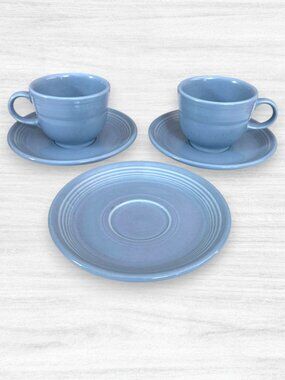 Fiesta Ware Periwinkle Blue Cups Saucers Lot Retired Fiestaware Retro 5 Piece